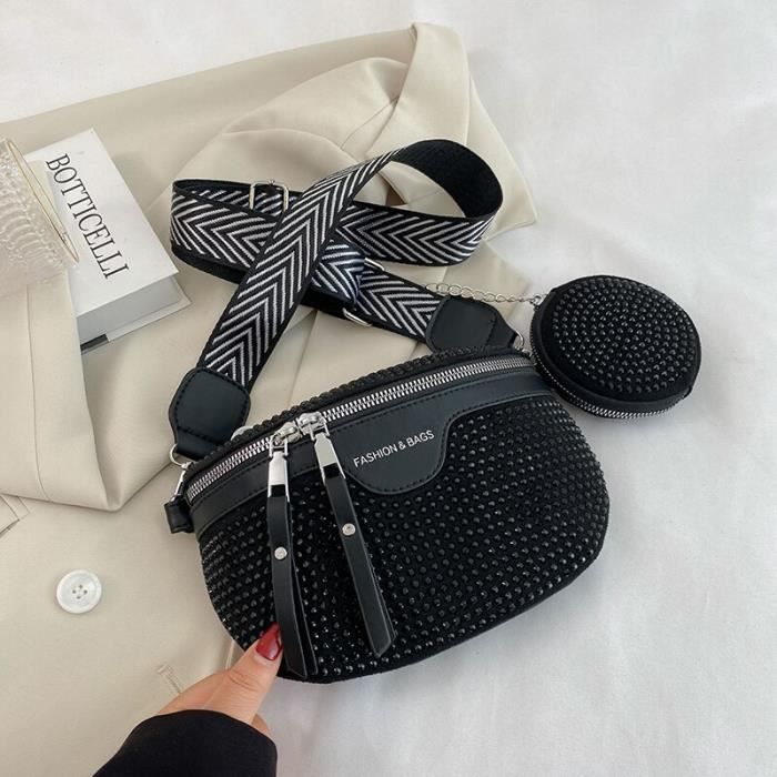 Sac banane noir Sac de ceinture en cuir pour femmes sac de