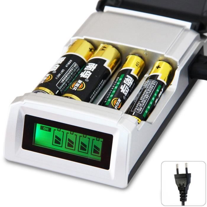 Chargeur de Batterie pour Piles AA AAA 4 Ports Chargeur de Batterie avec Prise USB Accessoires pour Outils électriques universels-Blanc 