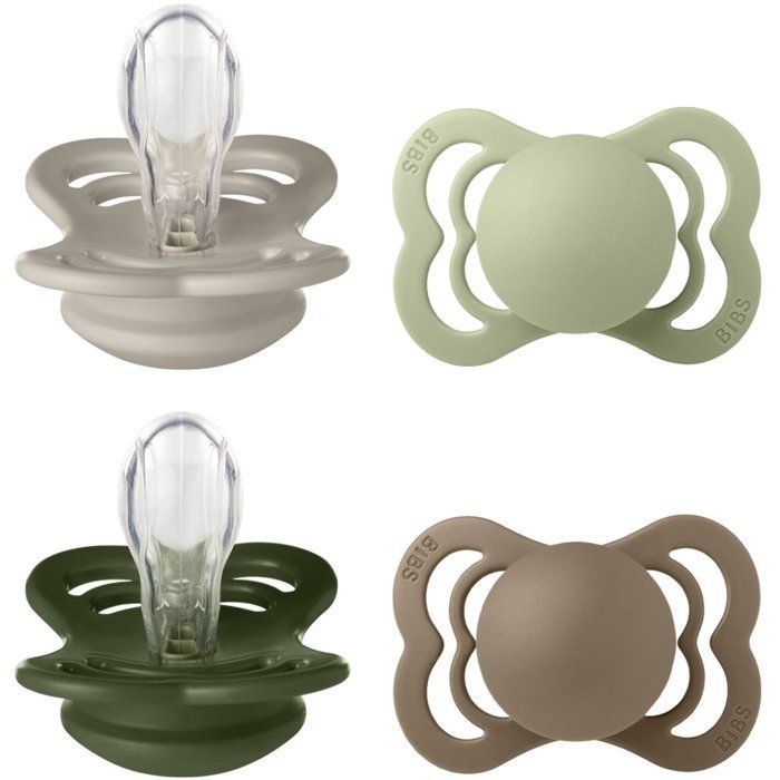 Sucette bébé - BIBS Supreme - Symétrique - T1 - Silicone - 4 pièces - Sand Sage Hunter Green Dark Oak