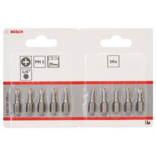 Lot de 10 embouts de vissage Extra dur Phillips PH1 à queue 6 pans mâle 14 Longueur 25 mm BOSCH 2607001509 - vue 2