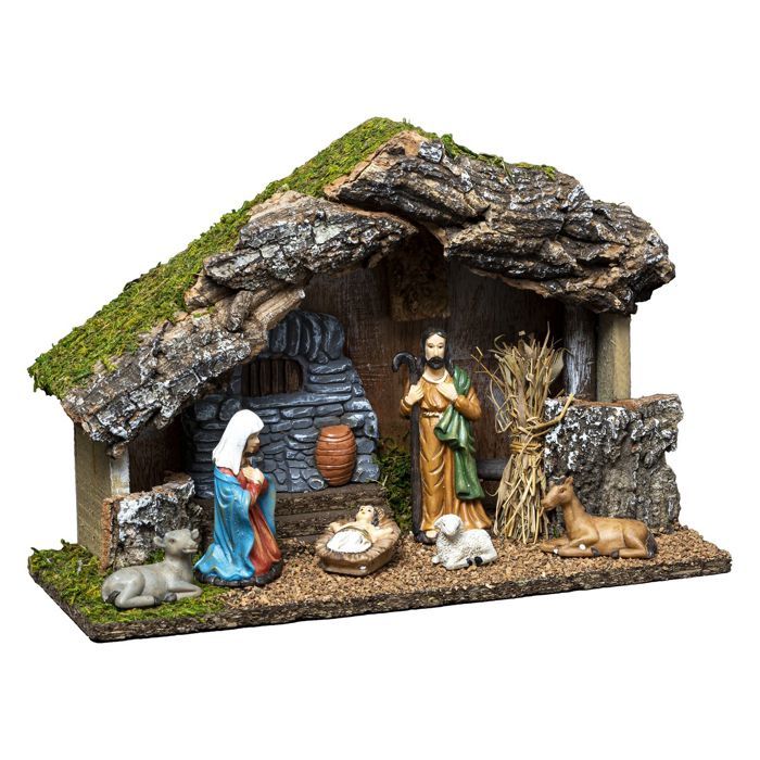 Crèche de Noël et ses 6 santons en résine - Cdiscount Maison