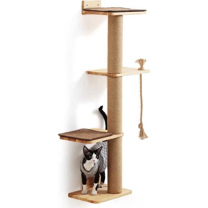 Comparer les prix de FUKUMARU Arbre à chat mural à griffoir de 127 cm pour grands chats,chatons avec lit pour chat,bois d'hévéa,taille L