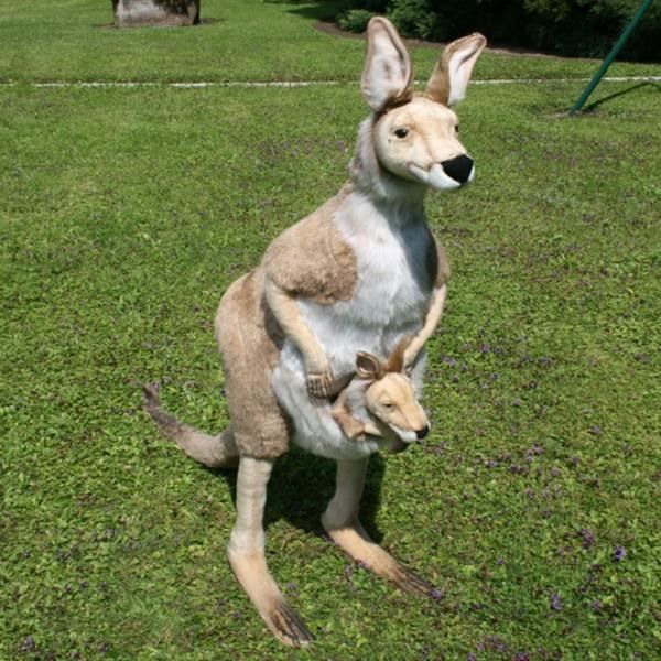 peluche kangourou avec bébé 100 cm - hansa - présence parentale préférable - mixte - marron