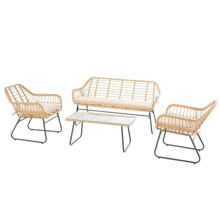 Salon de jardin Lambada sésame avec table basse rectangulaire 4 places en acier traité époxy - Hespéride Salon de jardin Lambada sésame avec table basse rectangulaire 4 places en acier traité époxy - Hespéride