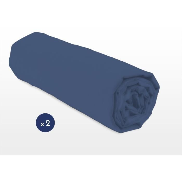 LOT DE 2 DRAPS HOUSSE BLEU 140 X 190 CM BONNET DE 25 CM 100 % COTON 57 FILS LOT DE 2 DRAPS HOUSSE BLEU 140 X 190 CM BONNET DE 25 CM 100 % COTON 57 FILS