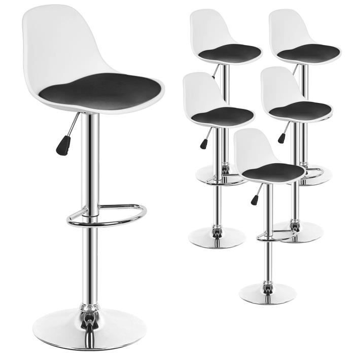 2 Tabourets De Bar Réglables - Pivotants 360° - Accoudoirs Et Dossier - Simili Cuir Gris