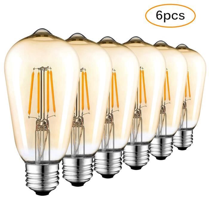 Ampoule 6 Pcs Ampoule LED E27 4W rond Edison Lampe Couleur jaune doré à  prix pas cher