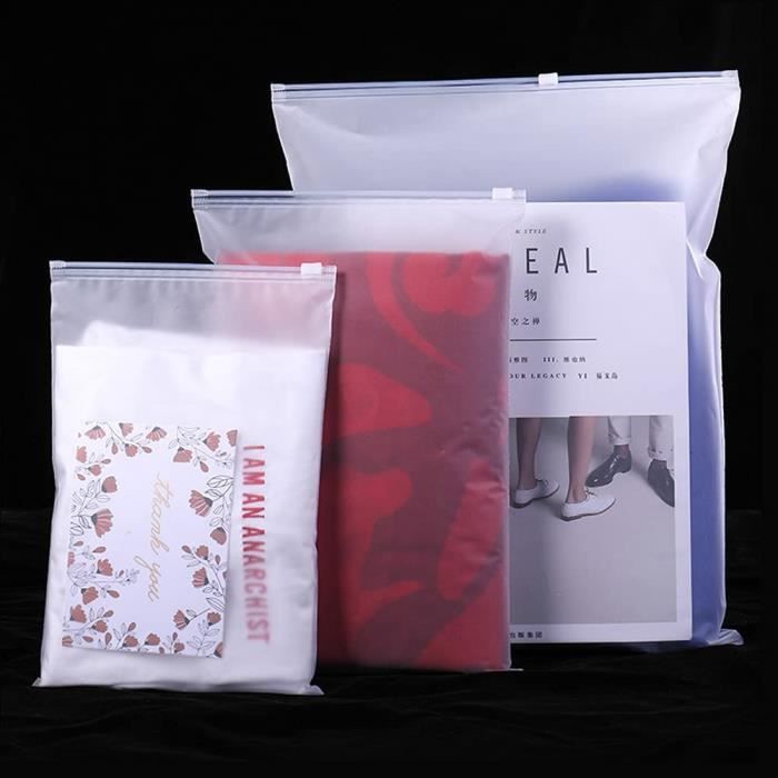 Sac de Rangement en Plastique Etanche, 30 Pcs 3 Tailles Pochette  Transparent Givré à Glissière pour Vetement, Chaussures