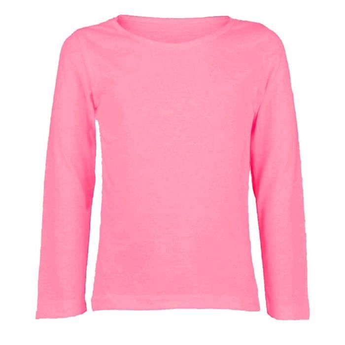 T Shirt Fille Enfant Manche Longue Coton Uni Ra Cdiscount