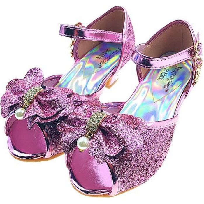 Fille Chaussures Ballerine a Talon Paillettes Brillants Respirable Comfortable à Déguisement Princesse avec Nœud Paillettes pour Enfant Fille Deguisement