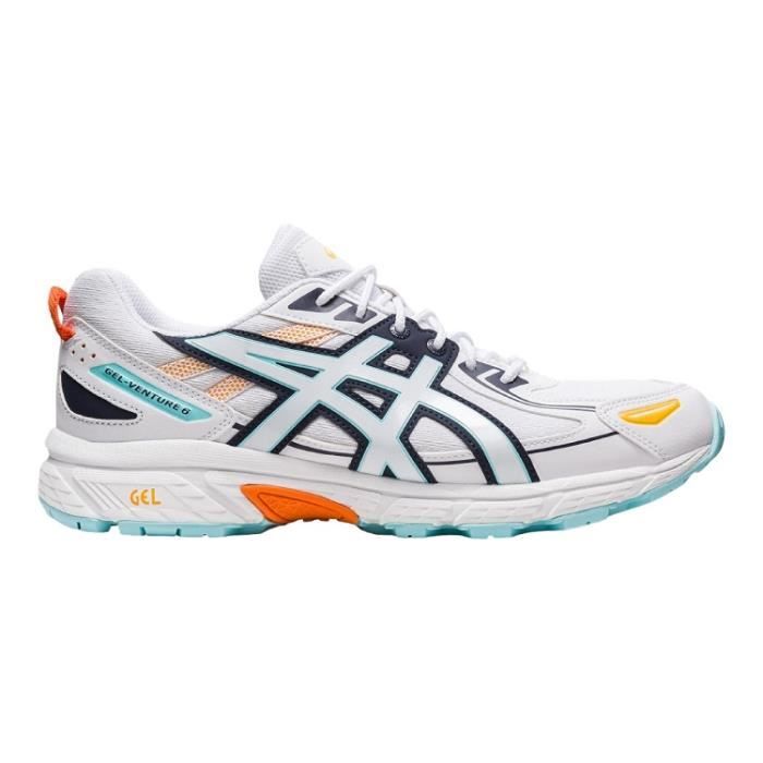 Baskets ASICS GEL VENTURE 6 Blanc Talon plat Lacets Cuir