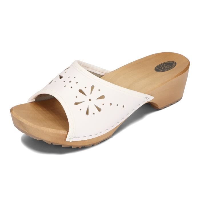 Sabots en cuir et bois naturel blanc pour femmes BeComfy Bloc 4