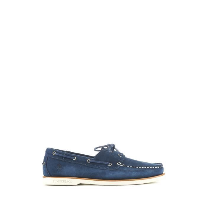 Mocassins Homme Lumberjack NAVIGATOR CC012 en Cuir Bleu avec Broderie et Semelle Antidérapante