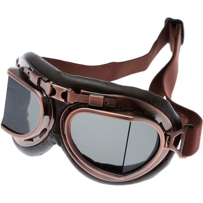 Lunette moto vintage,Casque Steampunk Vintage Goggles Lunettes de Soleil Lunettes de Protection pour Les Sports de Plein air