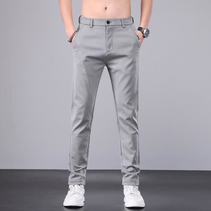 Pantalon Homme Stretch Coupe Droite Casual Respirante Couleur Unie Gris clair Cdiscount Pret a Porter