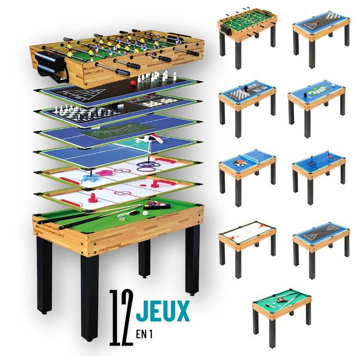 SereneLife Table Multijeux 6-en-1 - Avec Billard, Air Hockey, Baby-Foot, Basketball, Ping Pong - Pour Famille, Enfants, Adultes, Marron - Billard - Achat & Prix