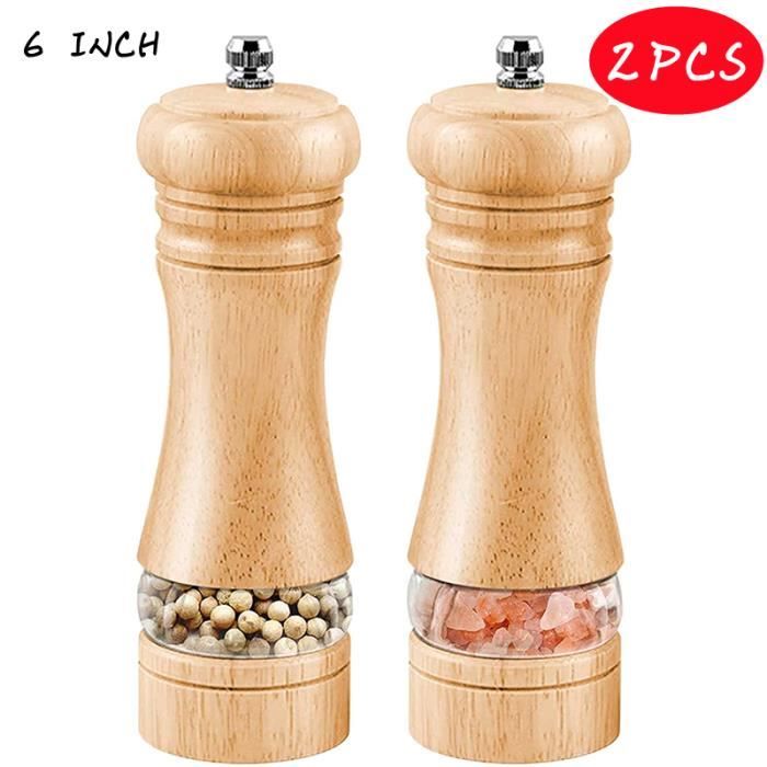 Arvoni 2 Pièces Moulin à Poivre Et Sel En Bois - Broyeur Manuel Céramique Réglable Avec Base Et Brosse