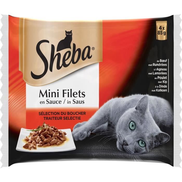 SHEBA Mini filets sachets fraîcheur en sauce - 4 variétés - Pour chat - 4 x  85 g