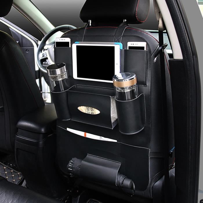 HOIDOKLY Lot De 2 Organisateurs De Siège Auto - Rangement Téléphone, Clés, Petit Bazar | Universel Pour Voiture, SUV, Camion (beige)