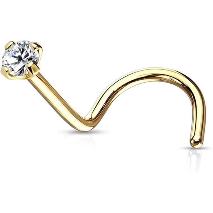 Piercing Nez En Or 9K - Fleur à Cristaux, Tige 22G (0.6 Mm) Longueur 7 Mm