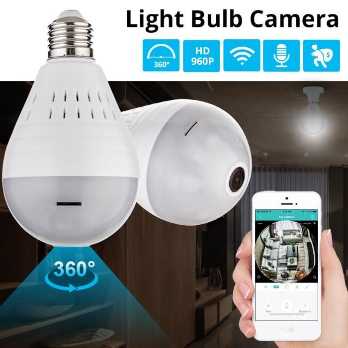 Espion Mini Sécurité IP Caméra 360° Panoramique Caché 1080P Wifi Sansfil Ampoule