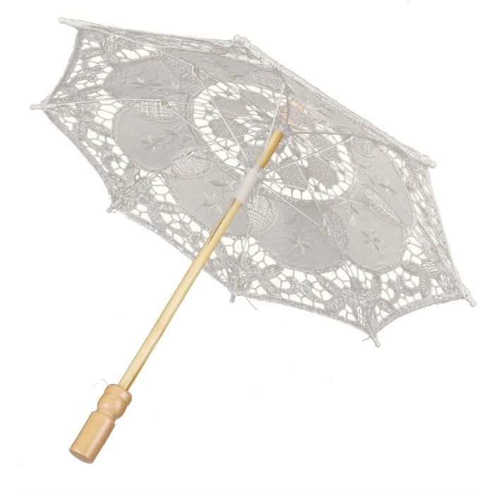 Parapluie En Dentelle Blanche Vintage - Idéal Pour Mariage, Photo, Décoration - Diamètre 50 Cm, Poignée Confort - 8