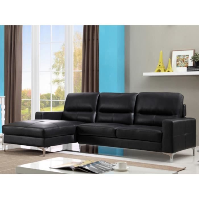 Canape D Angle En Cuir Flynn Noir Angle Gauche Achat Vente