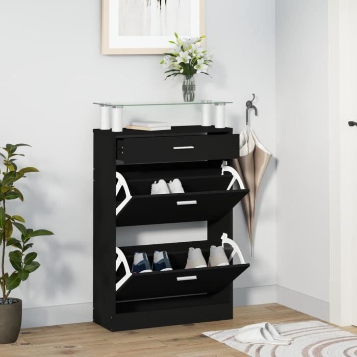 vidaXL Armoire à chaussures Noir 63x24x104 cm Bois dingénierie 342564