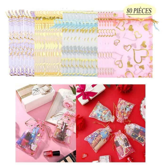 100 pcs 13 cm x 18 cm pliable Organza Cordon de serrage Bags-portable Sacs de rangement sachets à bonbons pour festival Cadeau Bijoux fête fête de mariage de Noël rose rouge 