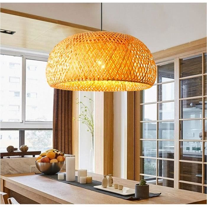 Lustre en bambou tissé à la main fil de bambou naturel style pastoral pendant plafonnier pour restaurant café chambre à coucher