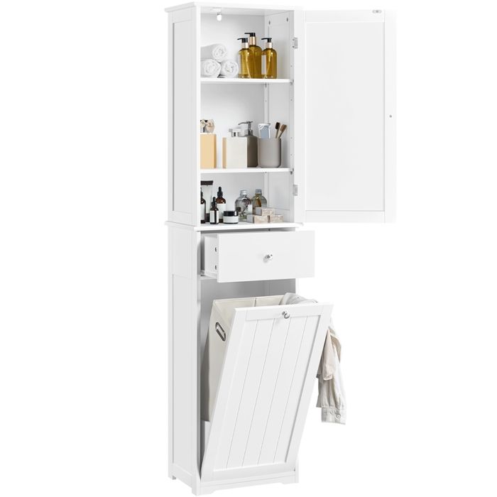 Yaheetech Meuble Colonne Salle de Bain Armoire avec 1 Panier à Linge 1 Tiroir 2 Étagères Ajustables 45 × 30 × 180 cm Blanc Yaheetech Meuble Colonne Salle de Bain Armoire avec 1 Panier à Linge 1 Tiroir 2 Étagères Ajustables 45 × 30 × 180 cm Blanc