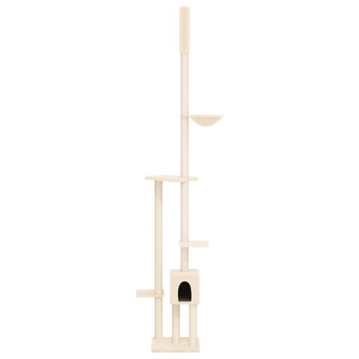 Arbre à Chat Du Sol Au Plafond 205 Cm - Tour D'escalade Murale 5 Niveaux Réglables En Pin Et Sisal, Pour Grimper, Gratter Et Jouer, Gain De Place Pour Appartement - 1