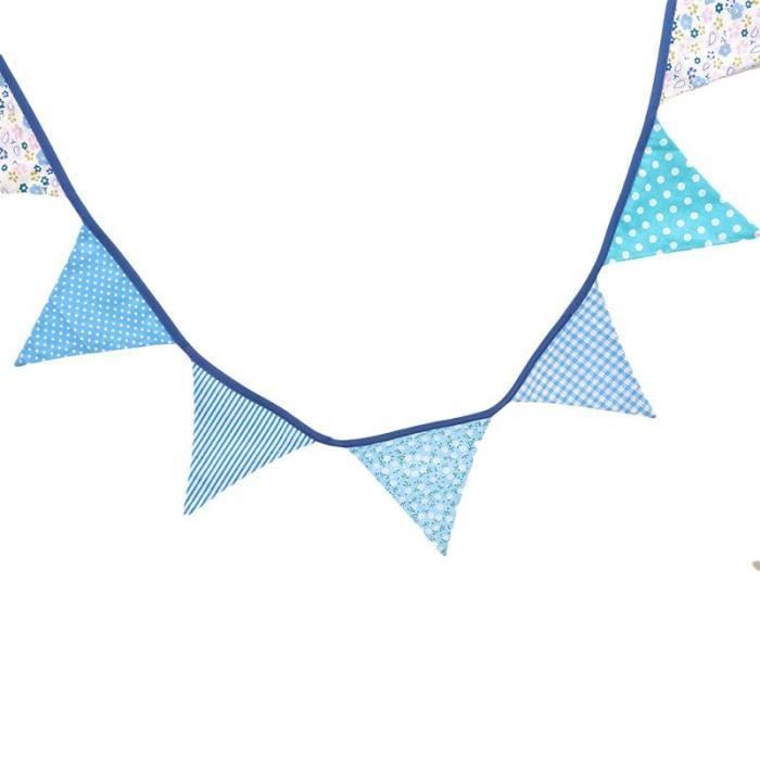 G2PLUS Guirlande Fanions 4m Coton - Décoration Étoiles Bleu - Baptême, Chambre Enfant, Fête