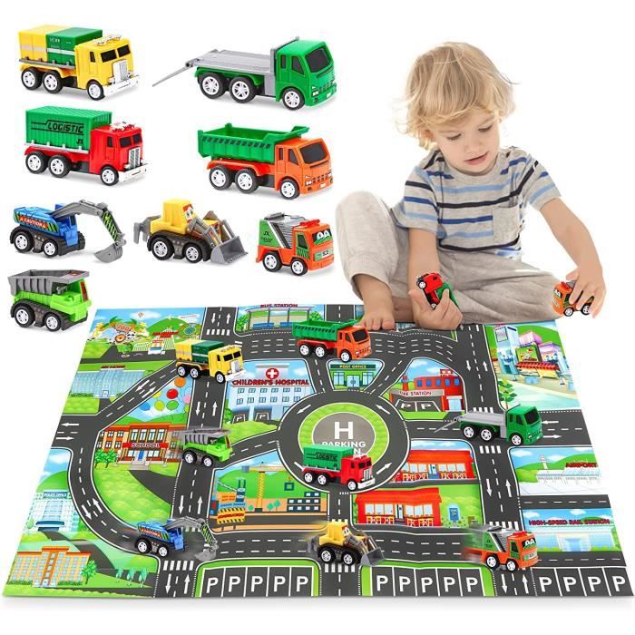Tapis de Jeux Circuit Voiture Enfant avec 8 Pièces Petite Voiture