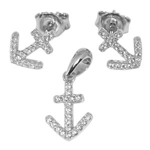 Ensemble Bijoux Ancre En Argent 925 - Collier, Bracelet, Boucles D'oreilles - Cadeau Femme, Marine, Symbolique