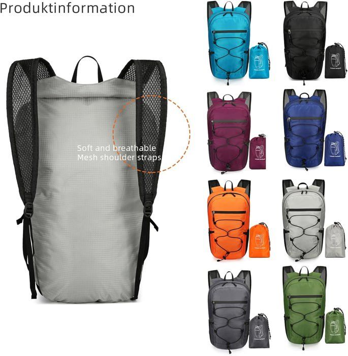 Sac à Dos Pliable Ultra Léger Zomake 25L - Parfait Pour Randonnée, Voyage Et Sport