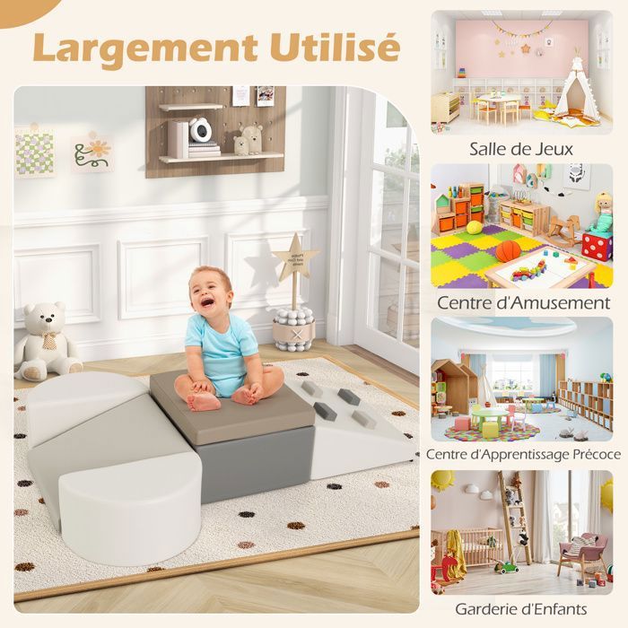 COSTWAY 7 PCS Parcours de Motricité Bébé en Mousse - Remplissage en EPE, Housse en PU, Fermeture