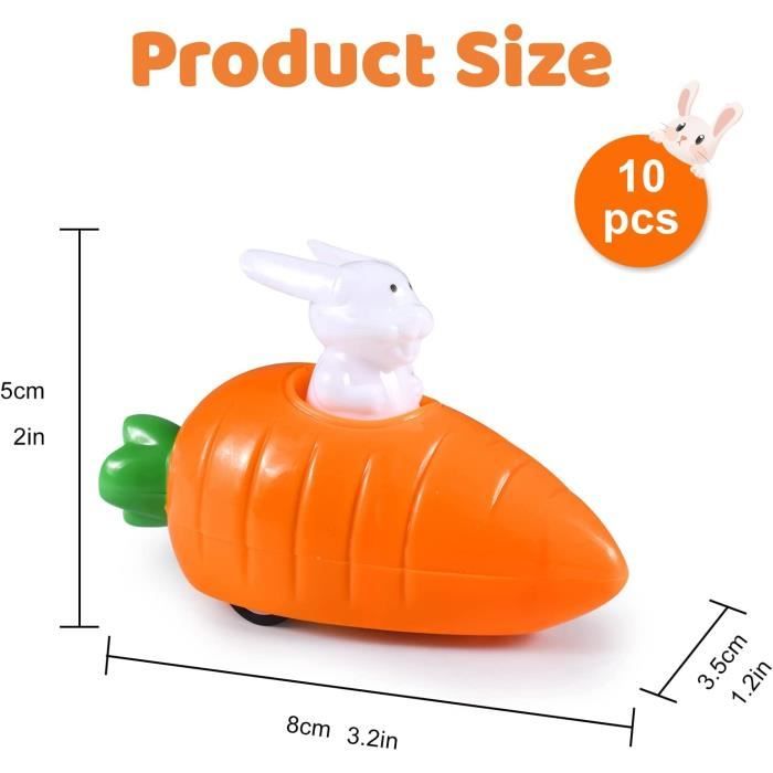 Lot De 10 Lapins à Remonter Avec Carotte – Pâques – Jouet Friction Sans Pile – Cadeau Enfants 3+