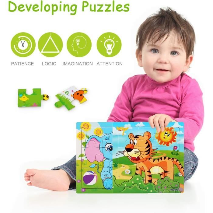 Puzzle En Bois 5 Pièces Pour Tout-petits - Animaux Cartoon, Jouet éducatif 1-3 Ans