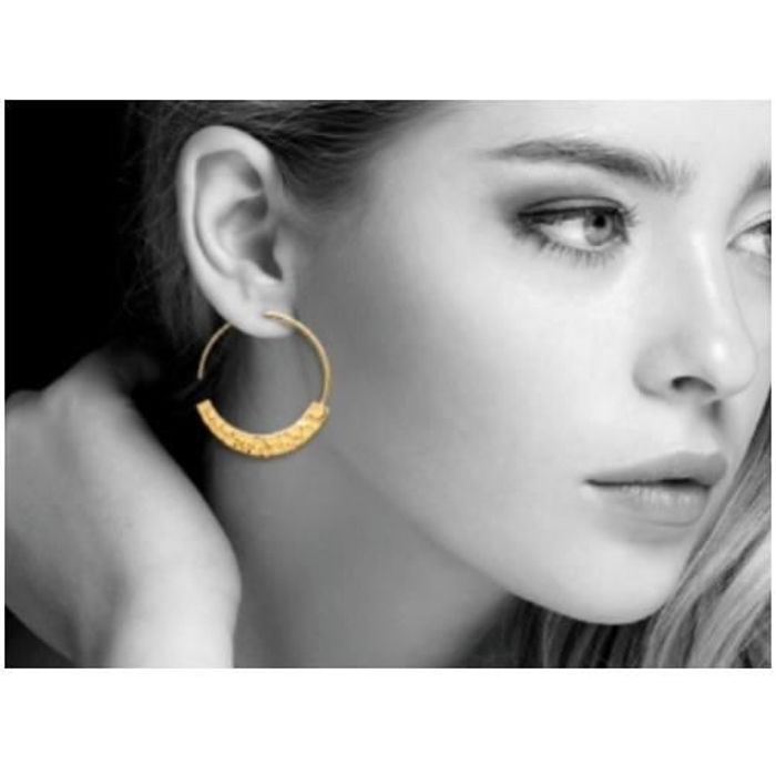 Boucles D'oreilles Créoles Ouvertes Martelées En Plaqué Or 18 Carats