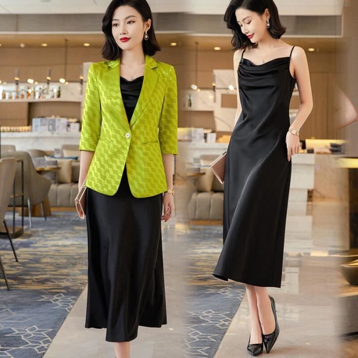Robe Haute Qualite 2023 Costume d ete Veste Bretelles Robe Deux pieces pour femmes Bureau Professionnel Porter Yellow blazer Dress Blanc Cdiscount Pret a Porter