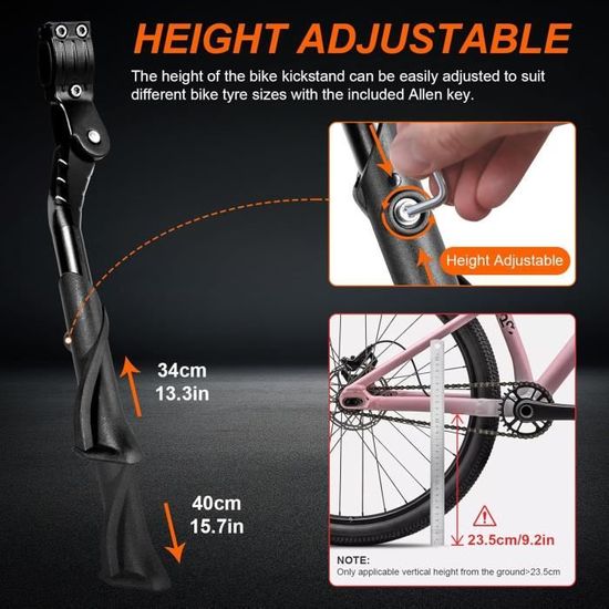 Béquille Vélo Réglable - Support Latéral Antidérapant Pour VTT 24-29 Pouces