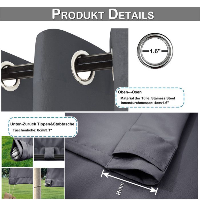 PPGE Home Rideau Occultant Rideaux Exterieur Rideau pour Tonnelle Gazebo Veranda Pergola Terrasse Rideau Thermique Isolant Anti Froid Impermeable Rideaux D'extérieur Beige-134 × 210cm