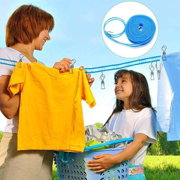 Lot De 3 Cordes à Linge Coupe-vent – 8 M Chacune, Crochets En Acier – Antidérapante, Portable – Pour Camping, Voyage, Intérieur/extérieur - 9