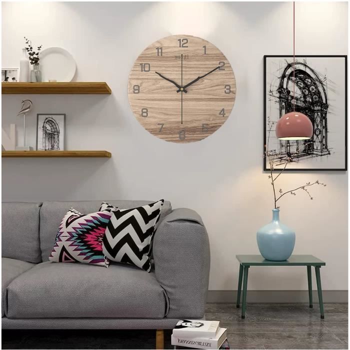Horloge murale argentée de 12 pouces, silencieuse et sans tic-tac