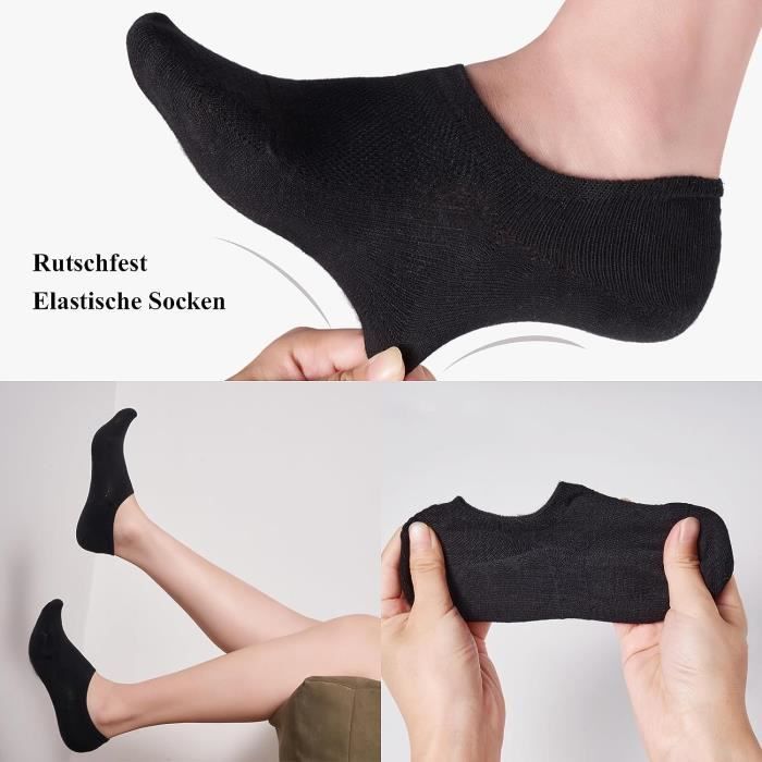 10 Paires Chaussette Basse Femme Homme Unisexe Invisible Sport Antiderapante Respirantes Socquettes CHAUSSETTES SOQUETTES Noir