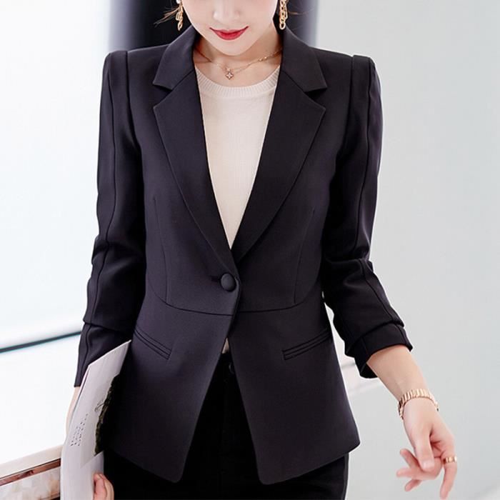 Manteau manteau court a manches longues pour femme vetement de bureau Slim col rabattu bouton unique blazer BLEU CIEL C Blanc Cdiscount Pret a Porter