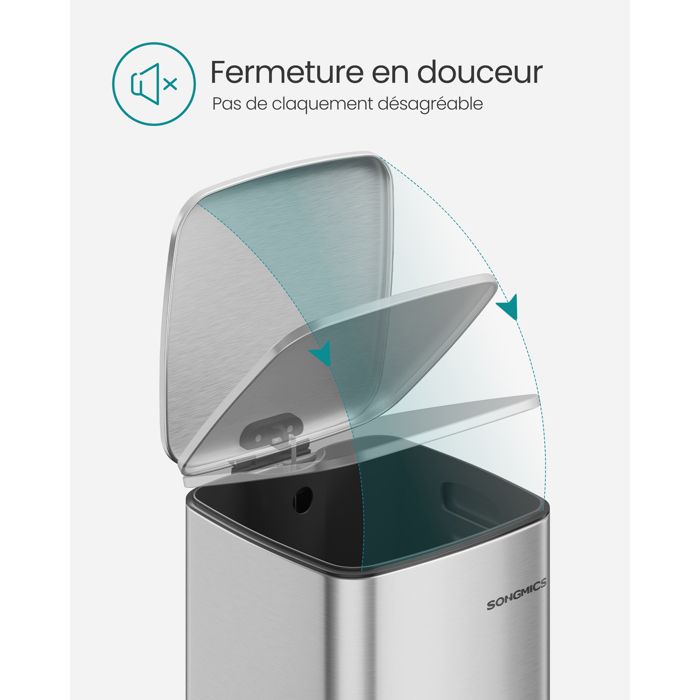 Double, 2 X 20 Litres Poubelle Cuisine 30L, Poubelle à Pédale, Avec Couvercle à Fermeture En Douceur Seau Interieur En Acier Beige Sable 90823023 Poubelle Cuisine 50 Litres