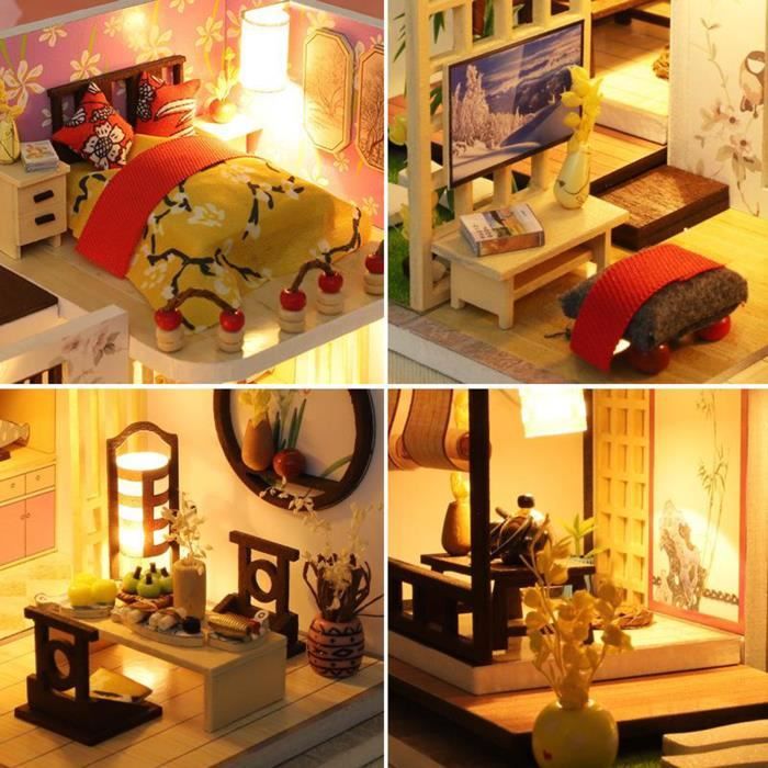 Bricolage maison de poupée en bois miniature à la main avec lumière LED et  meubles romantique 3D Puzzles cadre photo maison de poupée s pour la  décoration de table à la maison 