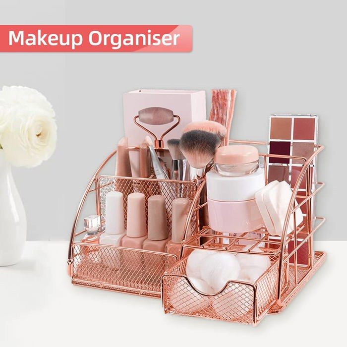 Organisateur De Bureau Marbrasse 7 Compartiments - 2 Tiroirs Transparents, Plastique ABS, Rangement Stylos Et Fournitures